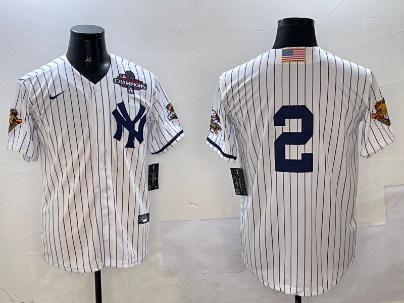 Men New York Yankees 2 No Name White Stripe Throwback Game 2025 Nike MLB Jersey style 2
